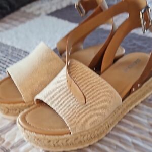 Soda Cream Espadrilles with Woven Sole and Ankle Strap